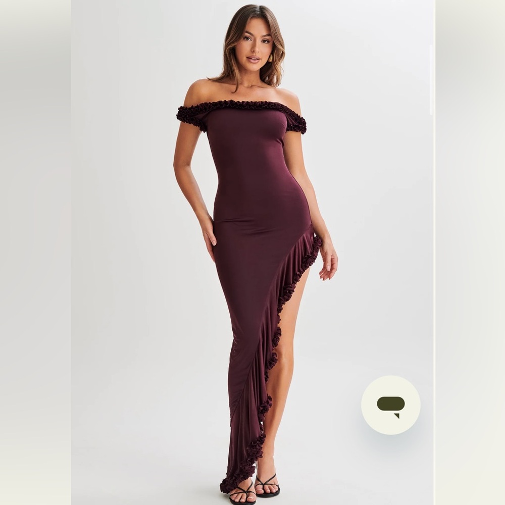 Arielle Meshki Off-Shoulder Plum Asymmetrical Dress